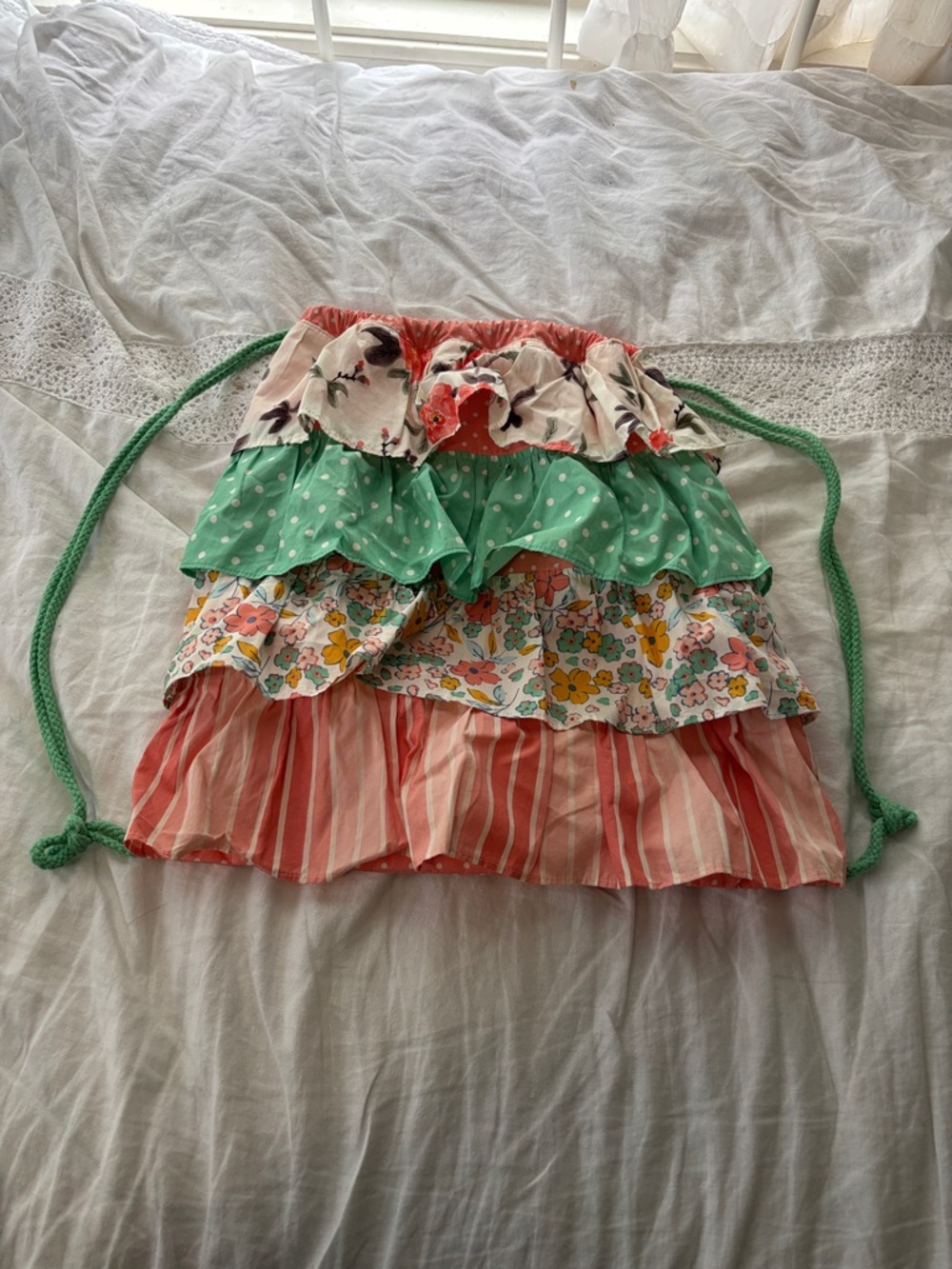 Matilda Jane Coral Polka Dot Drawstring Backpack with Mint Green Cords